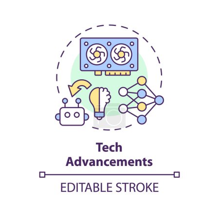 Illustration for 2D editable multicolor tech advancements icon, simple isolated vector, AI engineer thin line illustration. - Royalty Free Image