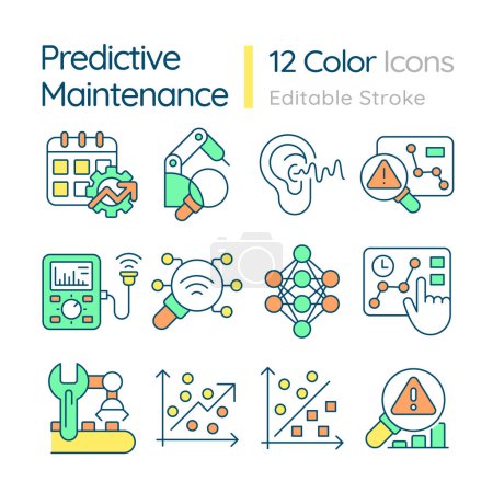Ilustración de Conjunto de iconos de línea delgada multicolor editable 2D que representa mantenimiento predictivo, vector aislado, ilustración lineal. - Imagen libre de derechos