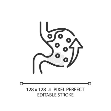 Illustration for 2D pixel perfect editable black acid reflux icon, isolated monochromatic vector, thin line illustration representing metabolic health. - Royalty Free Image