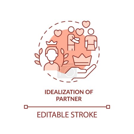 Illustration for 2D editable thin line icon idealization of partner concept, monochromatic isolated vector, red illustration representing codependent relationship. - Royalty Free Image