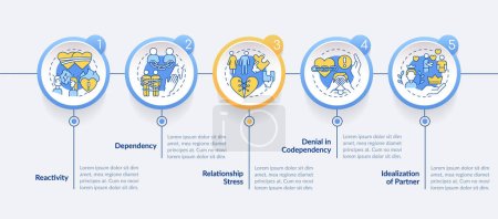 Illustration for 2D codependent relationship vector infographics template with line icons, data visualization with 5 steps, process timeline chart. - Royalty Free Image