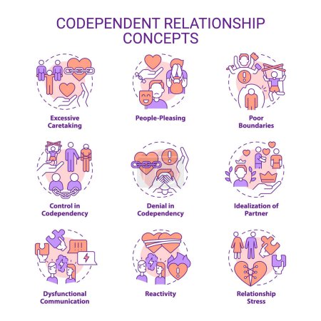 Illustration for 2D editable icons set representing codependent relationship concepts, isolated vector, thin line colorful illustration. - Royalty Free Image