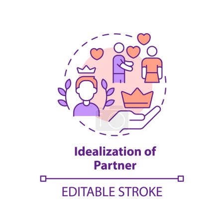 Illustration for 2D editable thin line icon idealization of partner concept, isolated vector, multicolor illustration representing codependent relationship. - Royalty Free Image