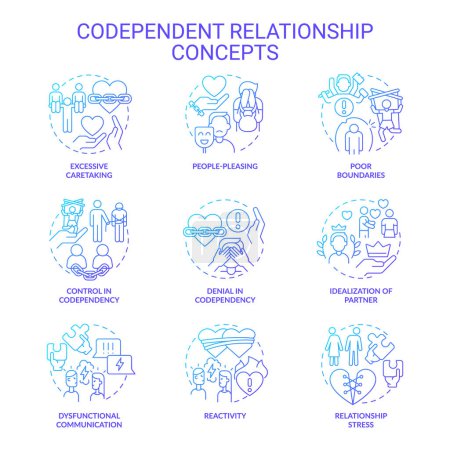 Illustration for 2D gradient icons collection representing codependent relationship concept, isolated vector, thin line blue illustration. - Royalty Free Image