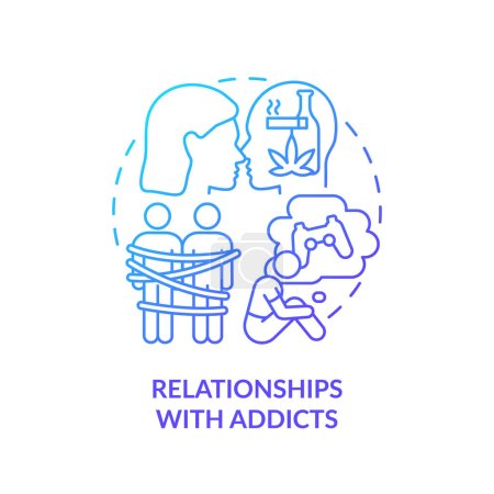 Illustration for 2D thin line gradient icon relationships with addicts concept, isolated vector, blue illustration representing codependent relationship. - Royalty Free Image
