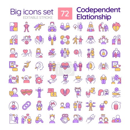 Illustration for 2D editable multicolor big line icons set representing codependent relationship, simple isolated vector, linear illustration. - Royalty Free Image