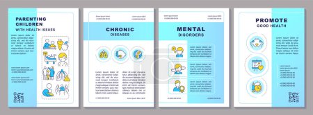 Téléchargez les illustrations : Modèle de brochure bleu 2D pour les enfants ayant des problèmes de santé, conception de dépliants avec des icônes de ligne mince, 4 configurations vectorielles. - en licence libre de droit