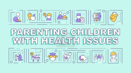 Illustration for Parenting children with health issues text various thin line icons concept on monochromatic background, editable 2D vector illustration. - Royalty Free Image