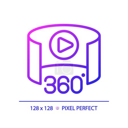 Ilustración de Icono de 360 grados de gradiente perfecto de píxeles 2D, vector simple aislado, ilustración de línea delgada que representa VR, AR y MR. - Imagen libre de derechos