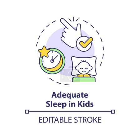 Illustration for 2D editable thin line icon adequate sleep in kids concept, isolated simple vector, multicolor illustration representing parenting children with health issues. - Royalty Free Image