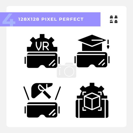 Ilustración de Paquete de iconos de estilo glifo perfecto Pixel de VR, AR y MR, ilustración de silueta. - Imagen libre de derechos