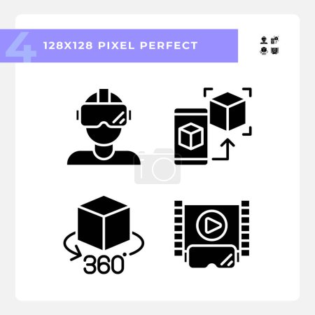 Ilustración de Colección de iconos perfectos de píxeles simples que representan VR, AR y MR, ilustración de estilo glifo. - Imagen libre de derechos