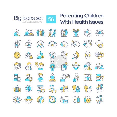 Illustration for 2D editable multicolor big line icons set representing parenting children, simple isolated vector, linear illustration. - Royalty Free Image