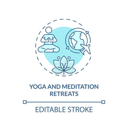 Ilustración de Icono de retiros de yoga y meditación azul editable 2D, vector monocromático aislado simple, ilustración de línea delgada de turismo médico. - Imagen libre de derechos