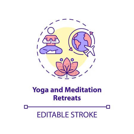 Ilustración de Icono de retiros de yoga y meditación multicolor editable 2D, vector aislado simple, ilustración de línea delgada de turismo médico. - Imagen libre de derechos
