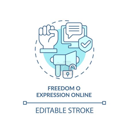 Illustration for 2D editable blue freedom of expression online icon, monochromatic isolated vector, cyber law thin line illustration. - Royalty Free Image