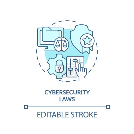 Icono de leyes de ciberseguridad azul editable 2D, vector aislado monocromático, ilustración de línea delgada de ley cibernética.
