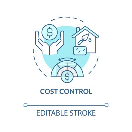 Ilustración de Icono de control de costo azul editable 2D, vector aislado monocromático, ilustración de línea delgada de costo de construcción. - Imagen libre de derechos