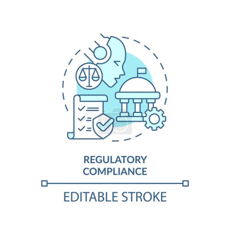 Illustration for 2D editable blue regulatory compliance icon, monochromatic isolated vector, cyber law thin line illustration. - Royalty Free Image