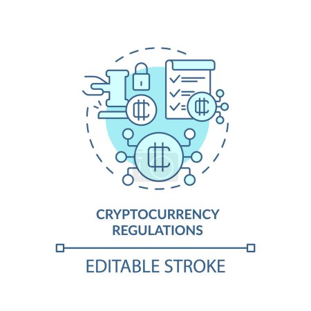 Illustration for 2D editable blue cryptocurrency regulations icon, monochromatic isolated vector, cyber law thin line illustration. - Royalty Free Image
