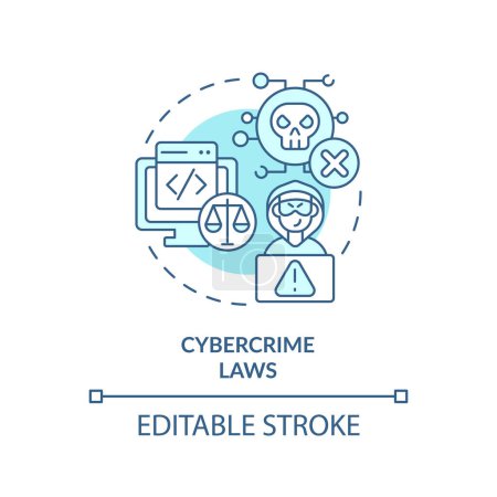 Illustration for 2D editable blue cybercrime laws icon, monochromatic isolated vector, cyber law thin line illustration. - Royalty Free Image