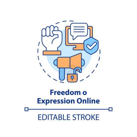 Illustration for 2D editable multicolor freedom of expression online icon, simple isolated vector, cyber law thin line illustration. - Royalty Free Image