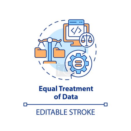 Illustration for 2D editable multicolor equal treatment of data icon, simple isolated vector, cyber law thin line illustration. - Royalty Free Image