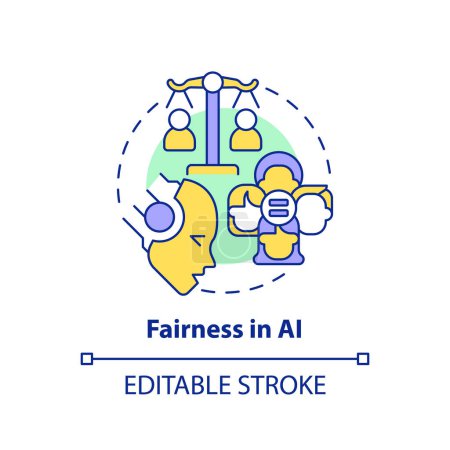 Illustration for 2D editable multicolor fairness in AI icon, simple isolated vector, cyber law thin line illustration. - Royalty Free Image