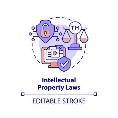 Illustration for 2D editable multicolor intellectual property laws icon, simple isolated vector, cyber law thin line illustration. - Royalty Free Image