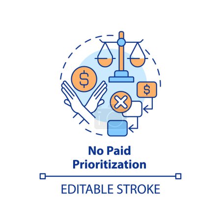 Illustration for 2D editable multicolor no paid prioritization icon, simple isolated vector, cyber law thin line illustration. - Royalty Free Image