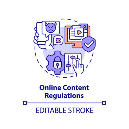 Illustration for 2D editable multicolor online content regulations icon, simple isolated vector, cyber law thin line illustration. - Royalty Free Image