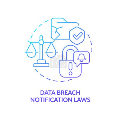 Illustration for 2D gradient data breach notifications law icon, simple isolated vector, cyber law thin line illustration. - Royalty Free Image