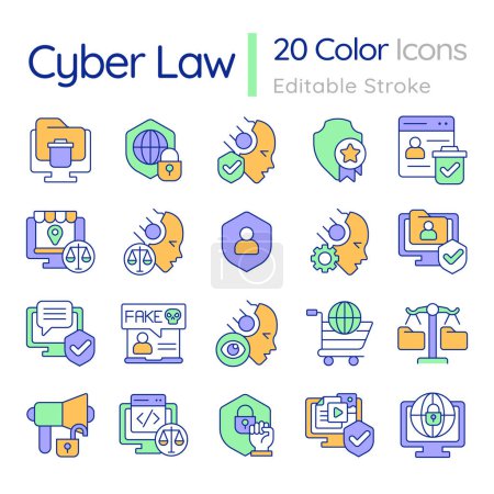 Illustration for 2D editable colorful big thin line icons set representing cyber law, isolated vector, linear illustration. - Royalty Free Image