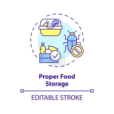 Illustration for 2D editable multicolor proper food storage icon, simple isolated vector, integrated pest management thin line illustration. - Royalty Free Image