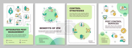 Gradient integrated pest management brochure template, leaflet design with thin linear icons, 4 vector layouts.
