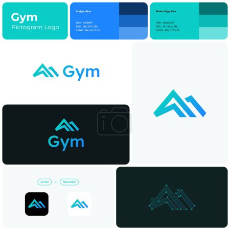 Health club gradient line business logo. High mountain simple icon. Brand name. Motivation and development business values. Design element. Visual identity. Lexend font used. Suitable for app