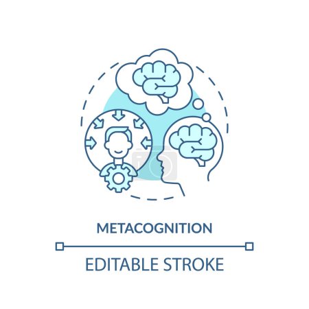 Ilustración de Icono de metacognición azul editable en 2D, vector monocromático simple, ilustración de líneas delgadas de teorías de aprendizaje. - Imagen libre de derechos