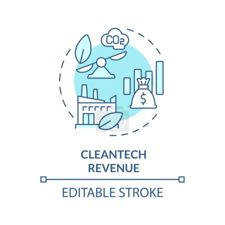 Illustration for 2D editable blue cleantech revenue icon, monochromatic isolated vector, climate metrics thin line illustration. - Royalty Free Image