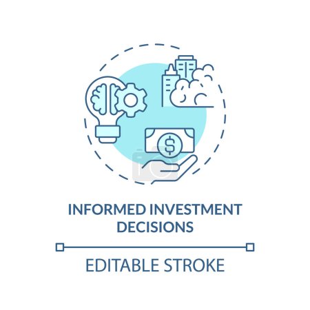 Ilustración de Icono de decisiones de inversión informada azul editable 2D, vector aislado monocromático, métricas climáticas ilustración de línea delgada. - Imagen libre de derechos