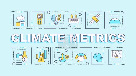 Illustration for Climate metrics text with various thin line icons concept on blue monochromatic background, editable 2D vector illustration. - Royalty Free Image