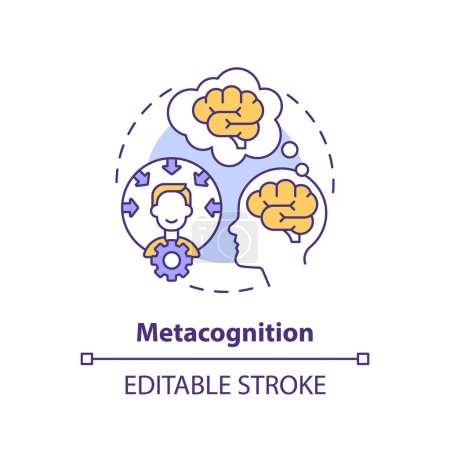 2D editierbares mehrfarbiges Metakognition-Symbol, einfacher isolierter Vektor, Thin Line Illustration für Lerntheorien.