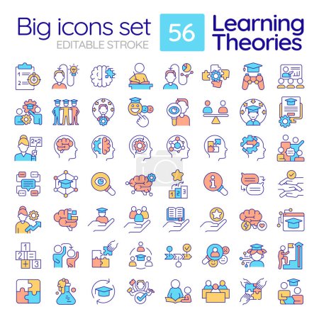 Ilustración de Conjunto de iconos de línea grande multicolor editables que representan teorías de aprendizaje, vector aislado, ilustración lineal. - Imagen libre de derechos