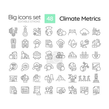 Illustration for 2D editable black big thin line icons set representing climate metrics, isolated simple vector, linear illustration. - Royalty Free Image