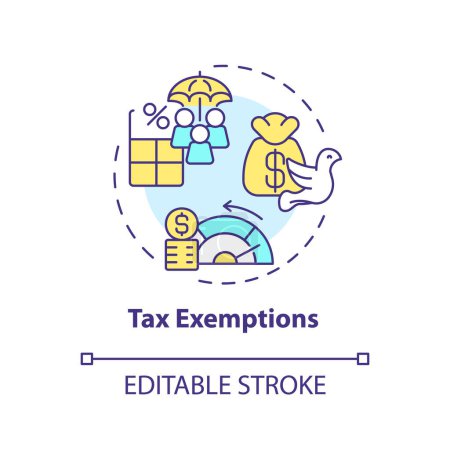 Illustration for Tax exemptions multi color concept icon. Exclude income from taxation. Avoid paying taxes. Fiscal policy. Easy to use in article. Round shape line illustration. Abstract idea. Graphic design - Royalty Free Image