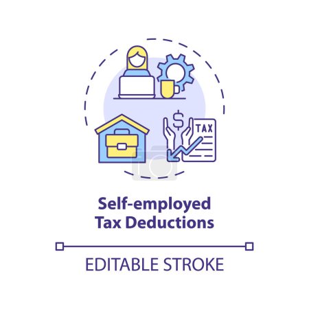 Illustration for Self-employed tax deduction multi color concept icon. Reduce taxable income. Tax relief. Type of financial benefit. Round shape line illustration. Abstract idea. Graphic design. Easy to use in article - Royalty Free Image