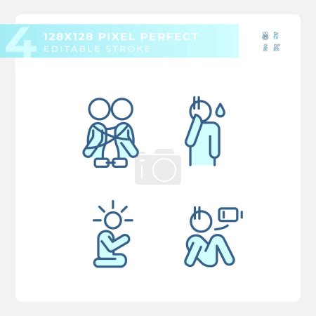 Ilustración de Pixel iconos azules perfectos que representan la psicología, conjunto de ilustración de línea delgada editable. - Imagen libre de derechos