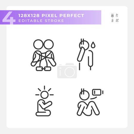 Ilustración de Pixel iconos negros perfectos que representan la psicología, conjunto de ilustración de línea delgada editable. - Imagen libre de derechos