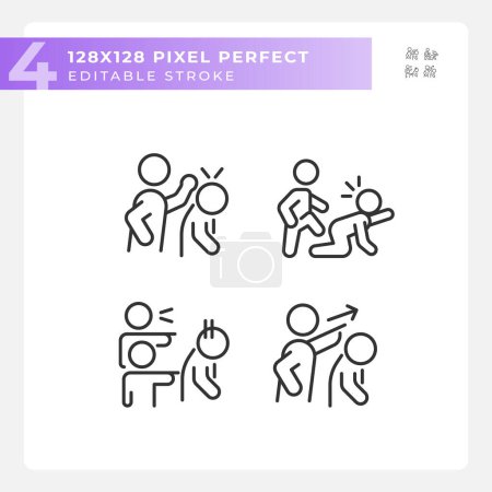 Téléchargez les illustrations : Ensemble d'icônes noir parfait pixel 2D représentant la psychologie, illustration de ligne mince modifiable. - en licence libre de droit