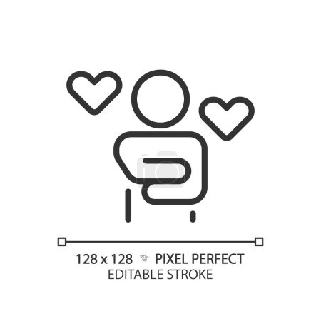2D pixel perfect editable black self care icon, isolated simple vector, thin line illustration representing psychology.