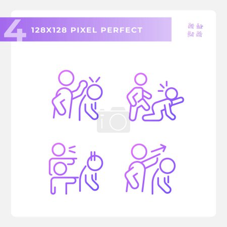Ilustración de Conjunto de iconos de degradado perfecto de píxeles 2D que representan psicología, ilustración de línea delgada púrpura. - Imagen libre de derechos